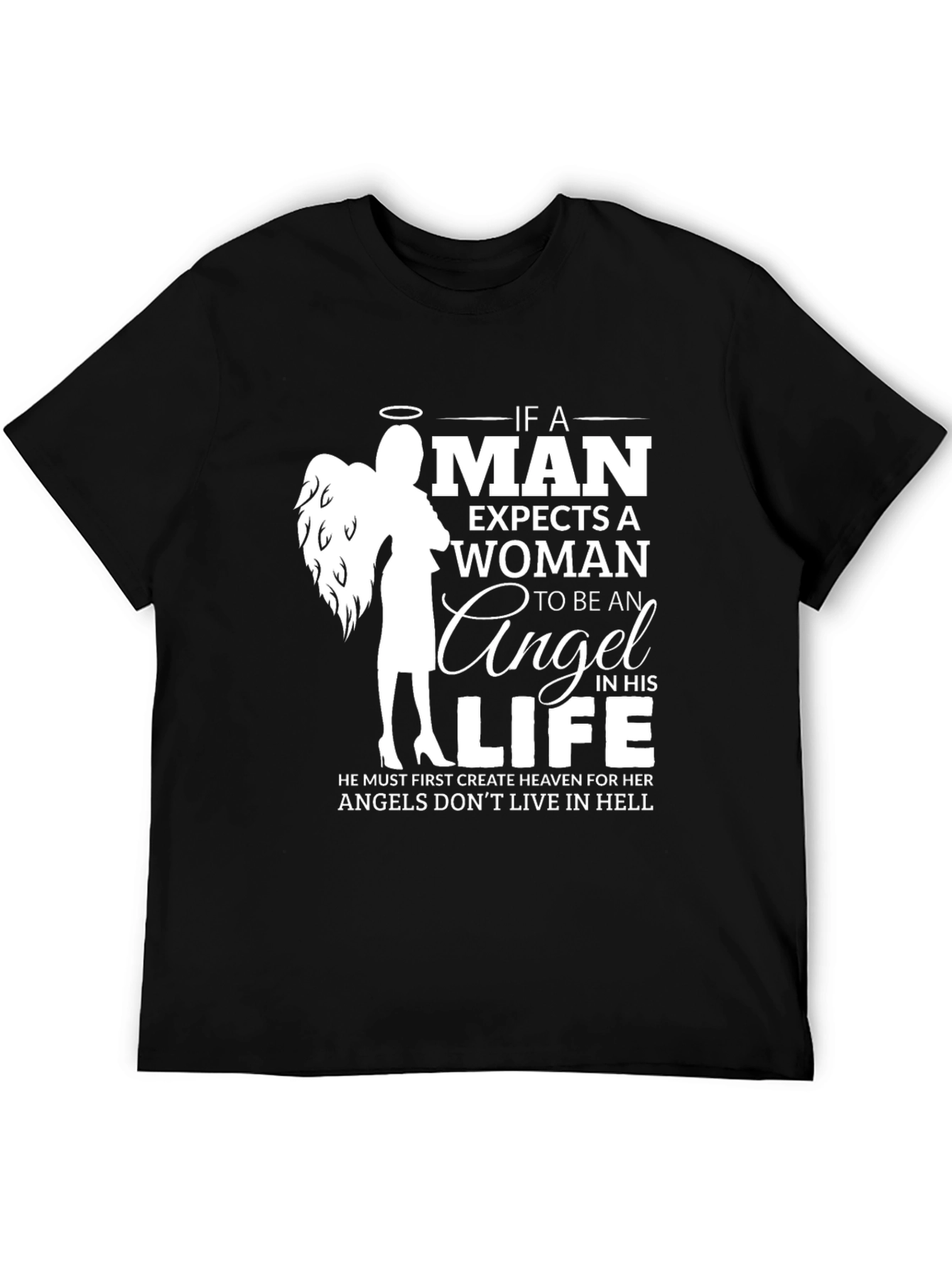 Angel Woman Graphic T-Shirt - Mens Black Tee