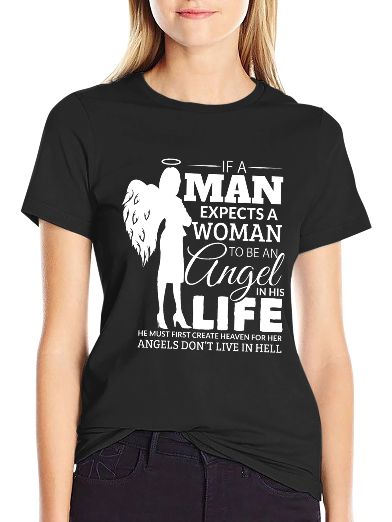 Angel Woman Graphic T-Shirt - Mens Black Tee