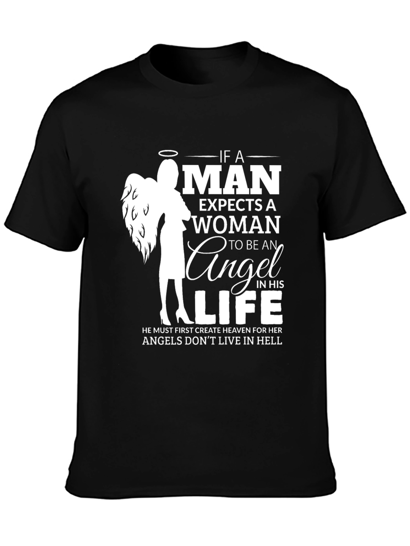 Angel Woman Graphic T-Shirt - Mens Black Tee