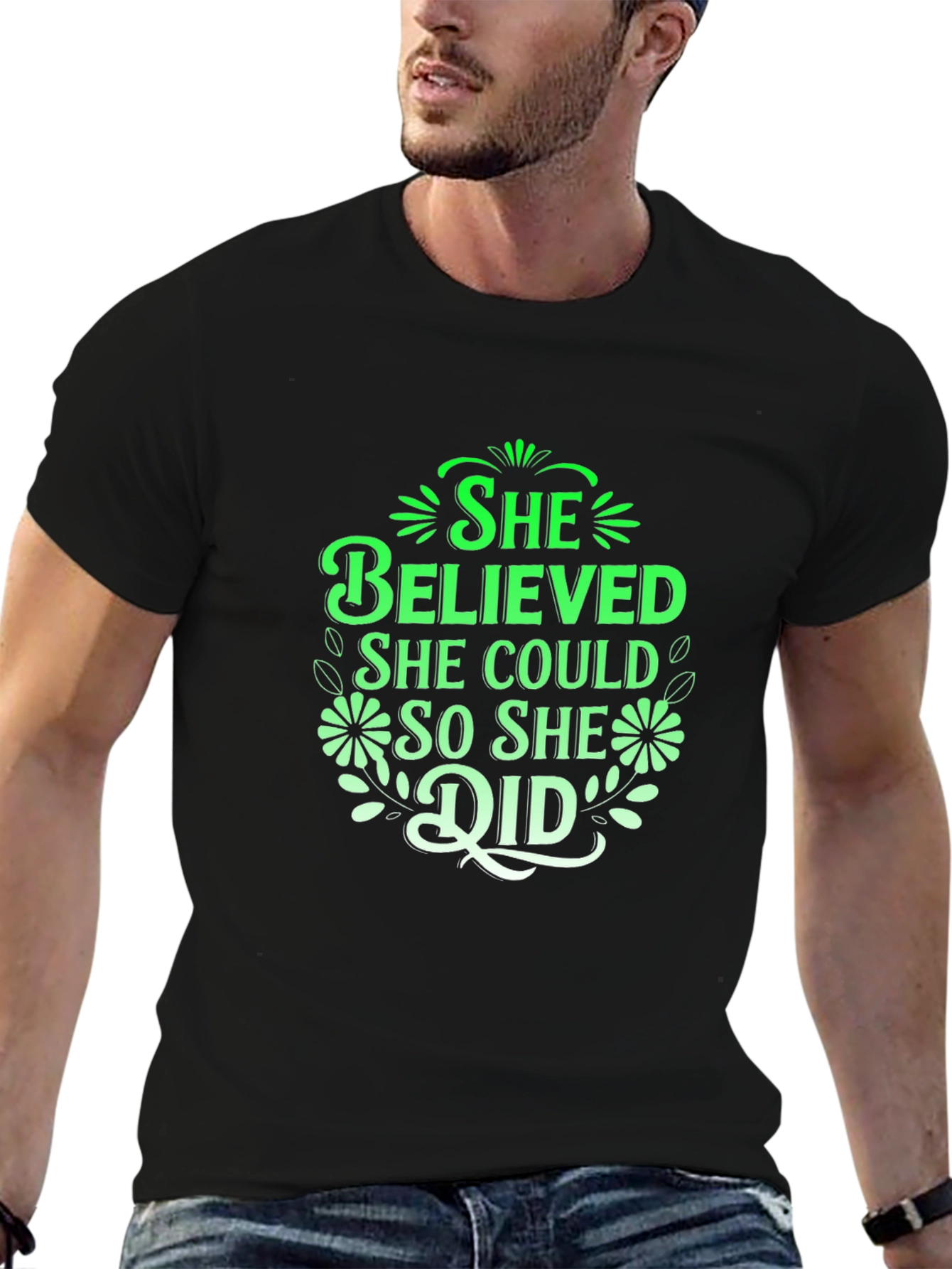 She Believed She Could T-Shirt - Inspiring Black Tee
