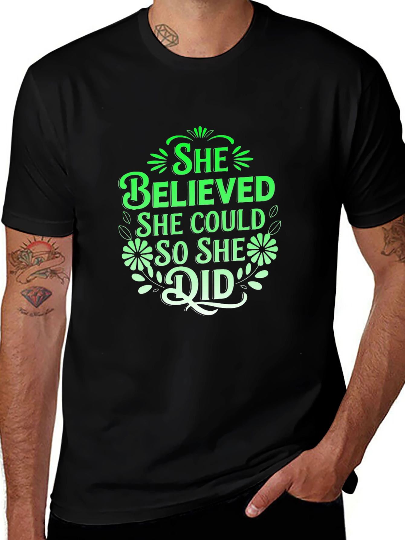 She Believed She Could T-Shirt - Inspiring Black Tee