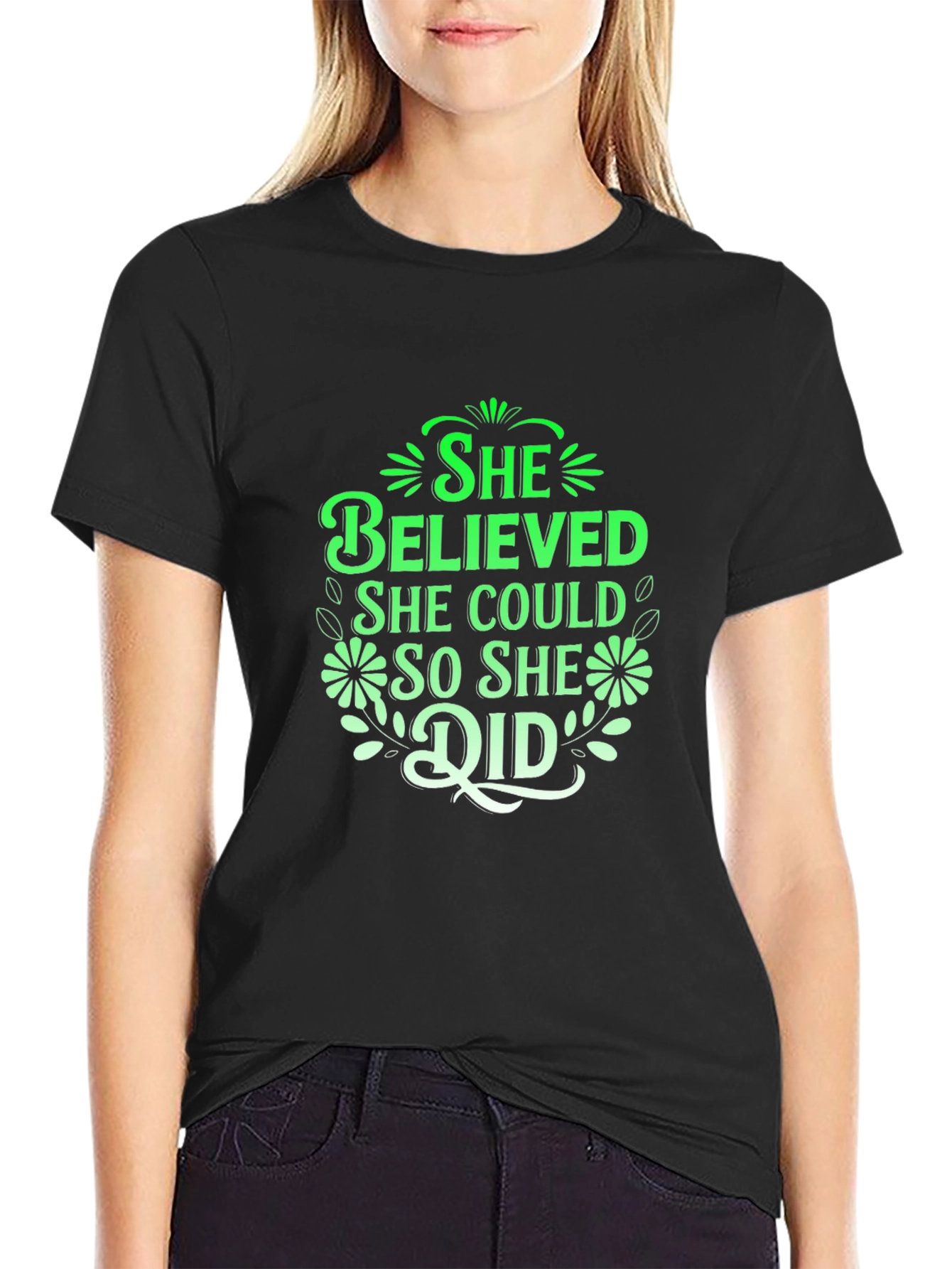 She Believed She Could T-Shirt - Inspiring Black Tee