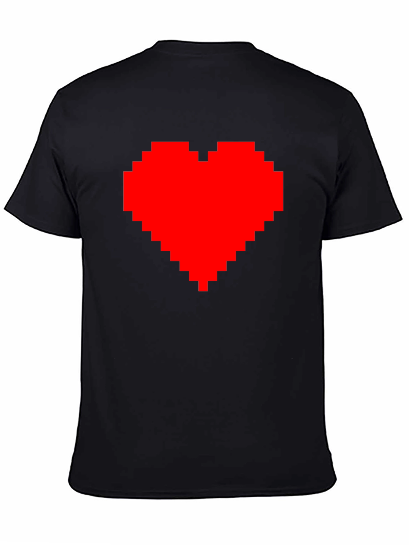 Pixel Heart Graphic Tee - Black Cotton Casual Shirt