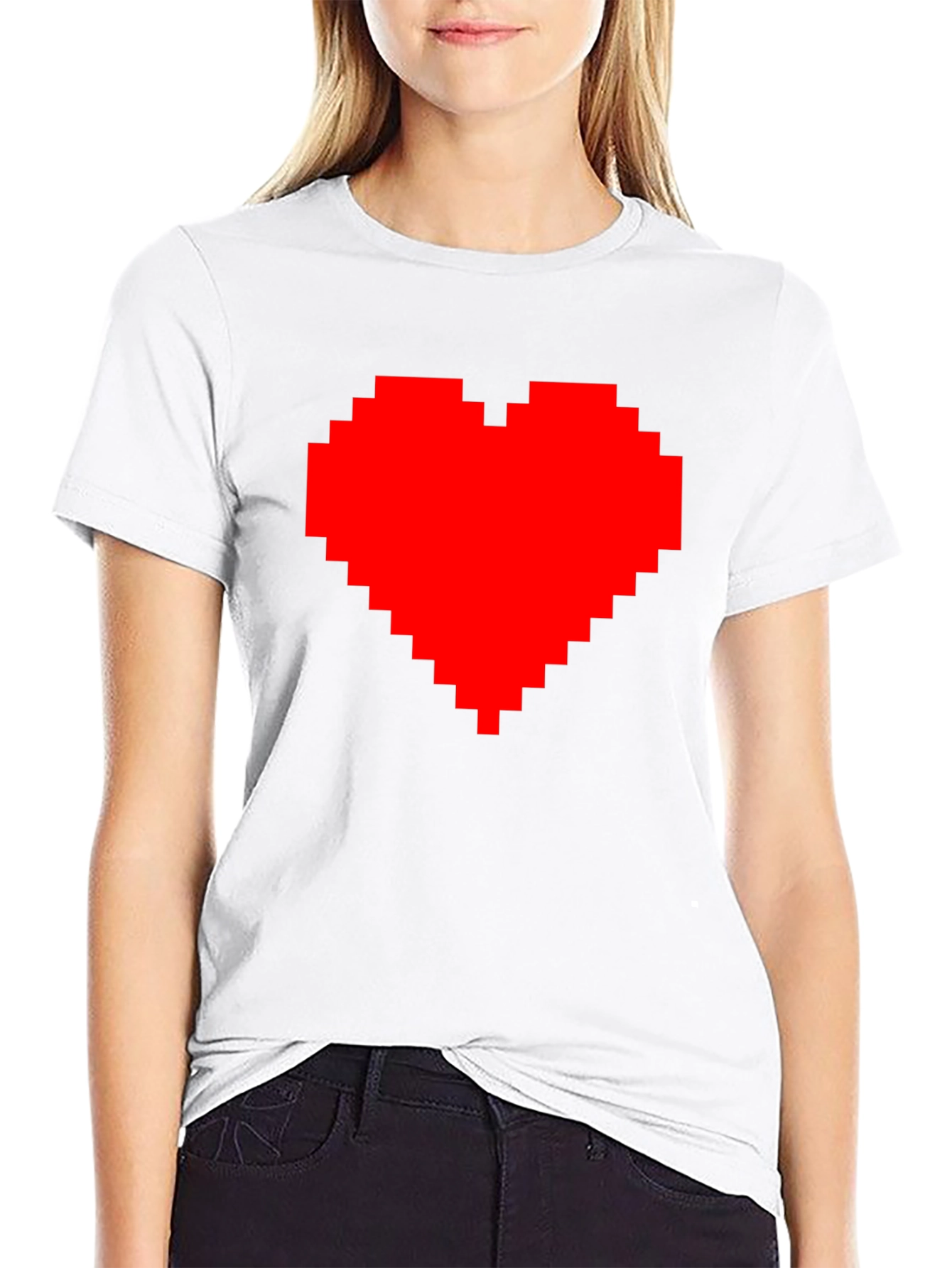 Pixel Heart Graphic Tee - Black Cotton Casual Shirt