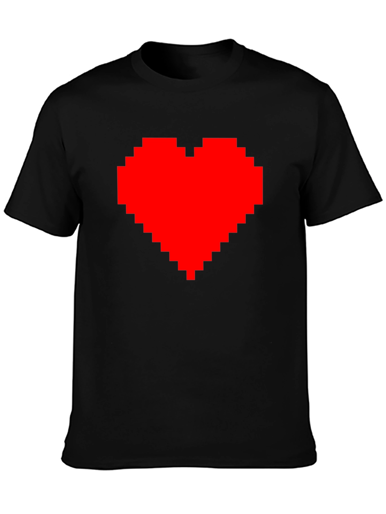 Pixel Heart Graphic Tee - Black Cotton Casual Shirt