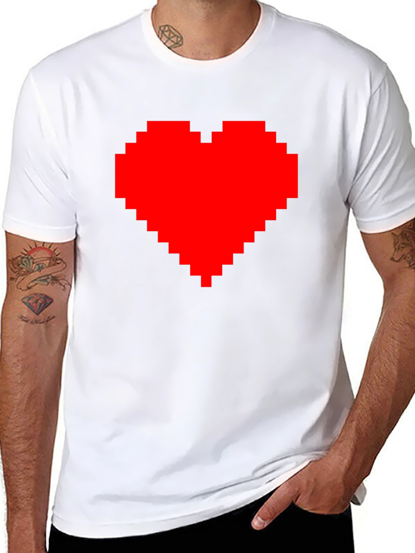 Pixel Heart Graphic Tee - Black Cotton Casual Shirt