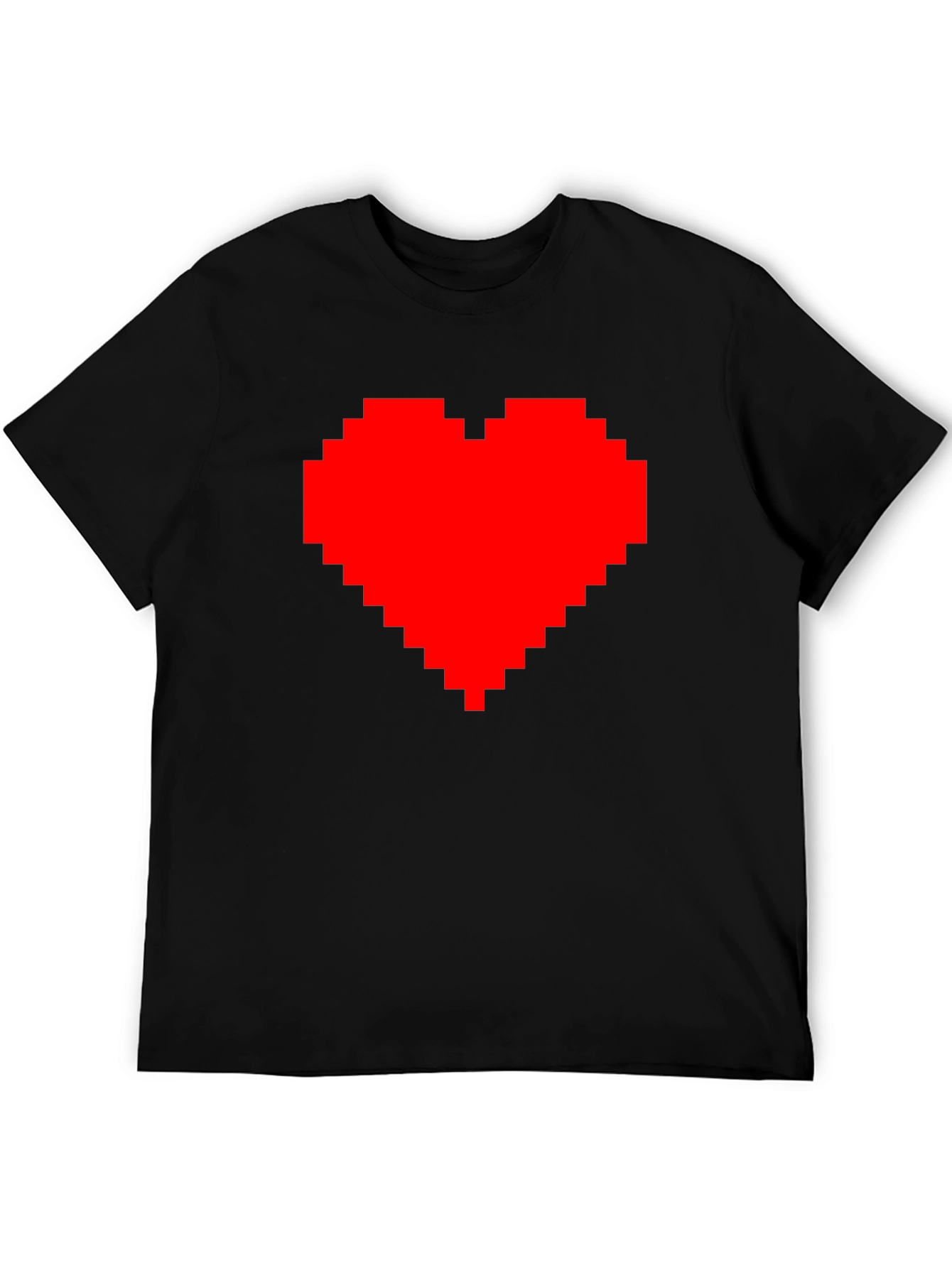 Pixel Heart Graphic Tee - Black Cotton Casual Shirt