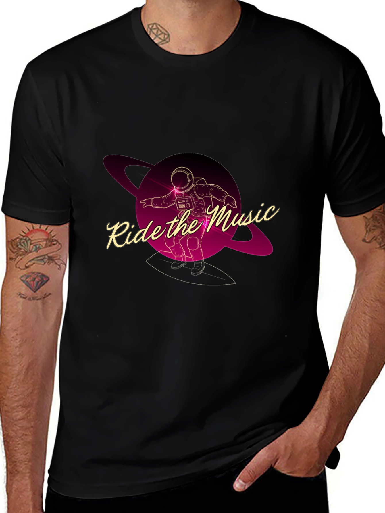 Ride the Music Graphic Tee - Astronaut Surfer T-Shirt