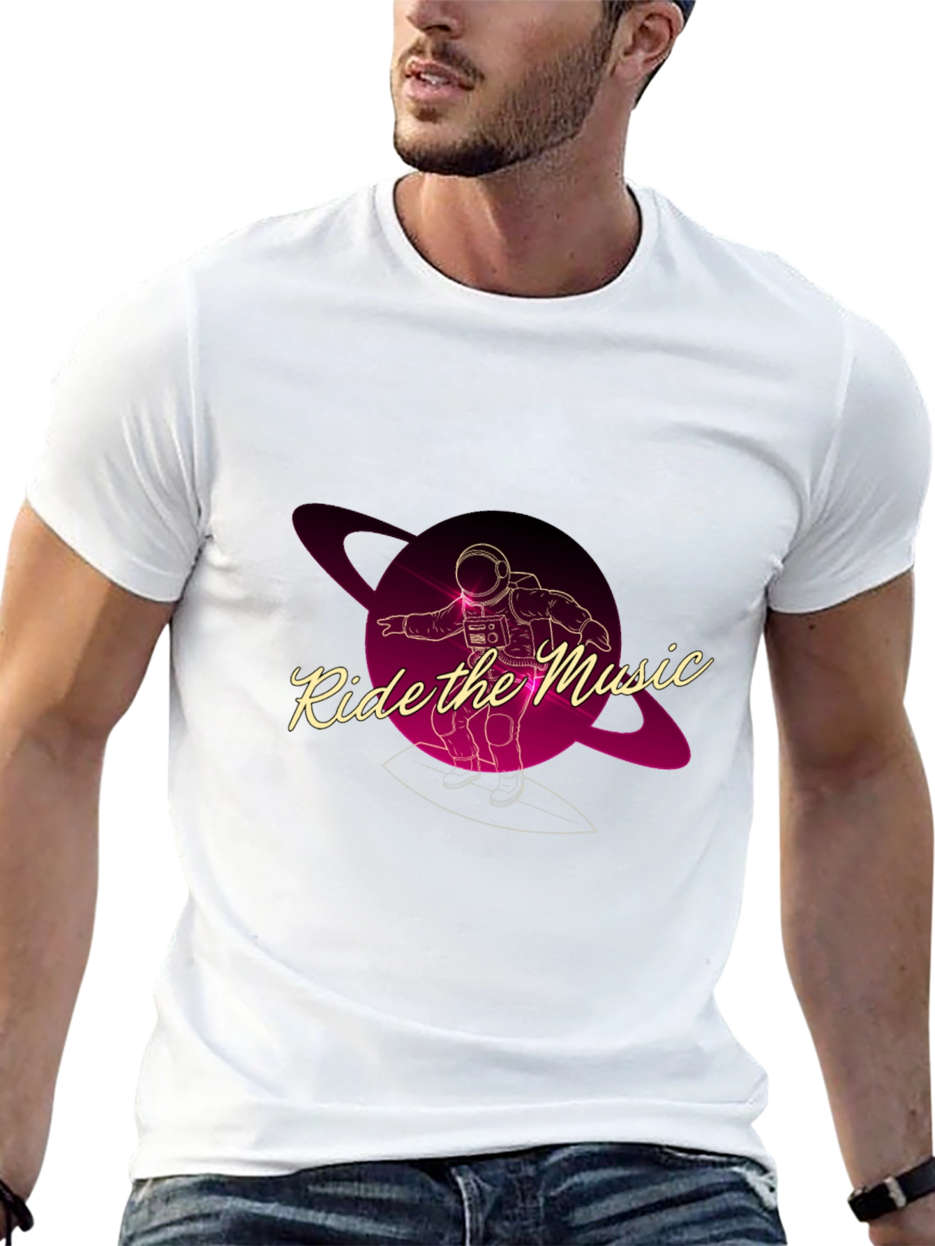 Ride the Music Graphic Tee - Astronaut Surfer T-Shirt