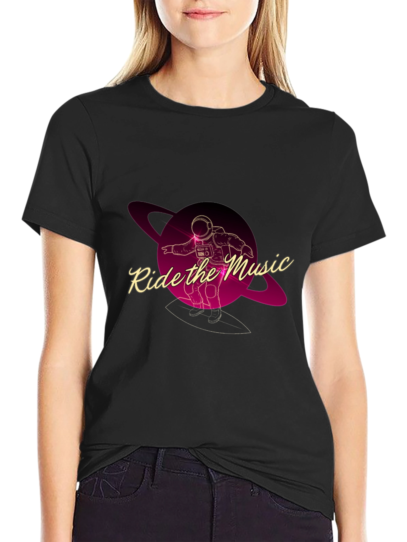 Ride the Music Graphic Tee - Astronaut Surfer T-Shirt