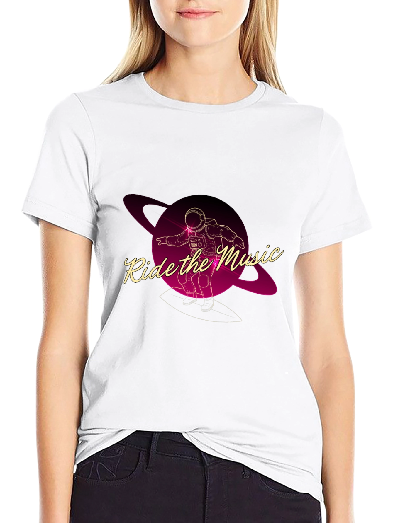 Ride the Music Graphic Tee - Astronaut Surfer T-Shirt