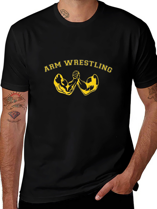 Arm Wrestling Graphic Tee - Black Cotton T-Shirt