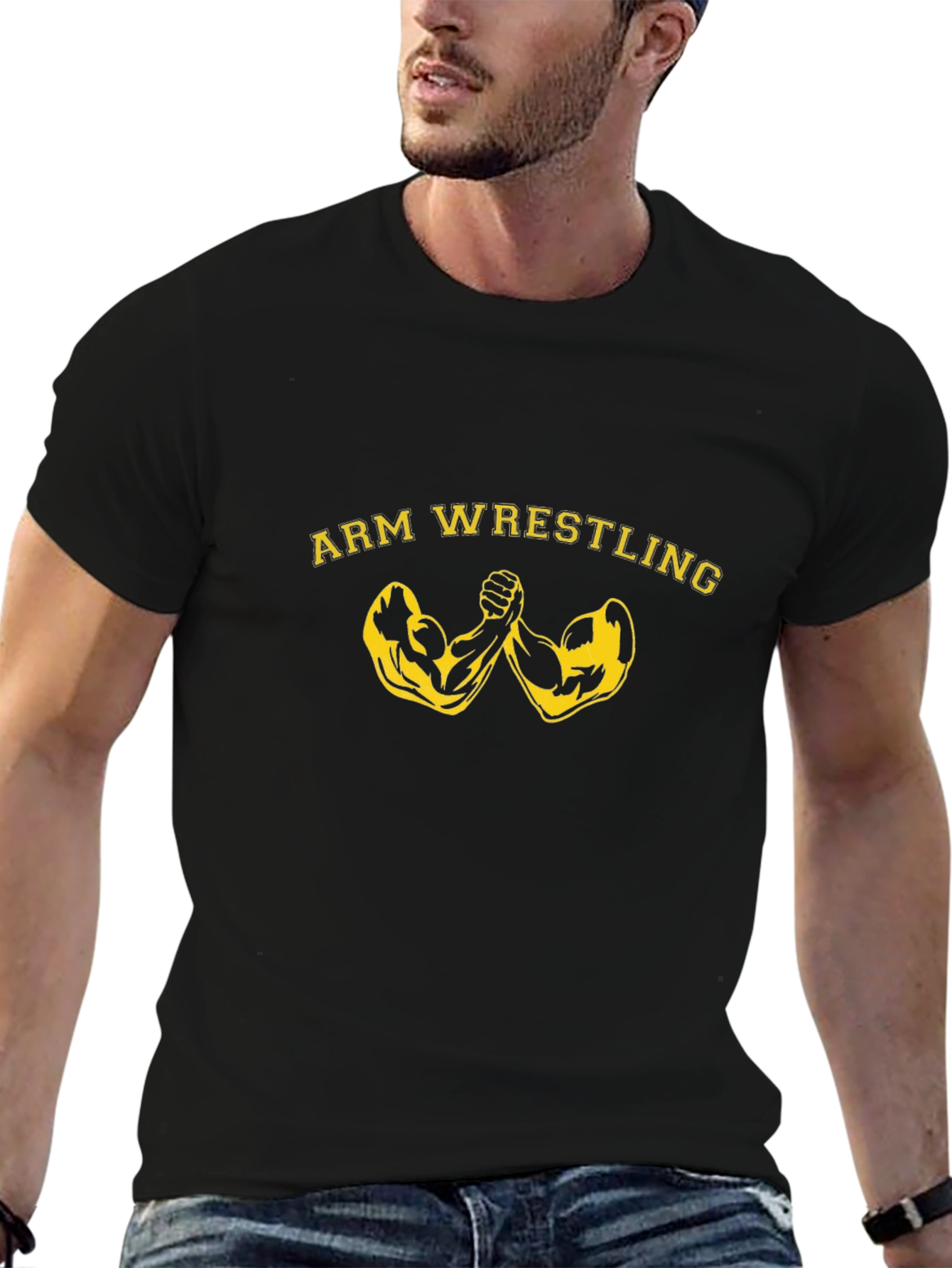 Arm Wrestling Graphic Tee - Black Cotton T-Shirt