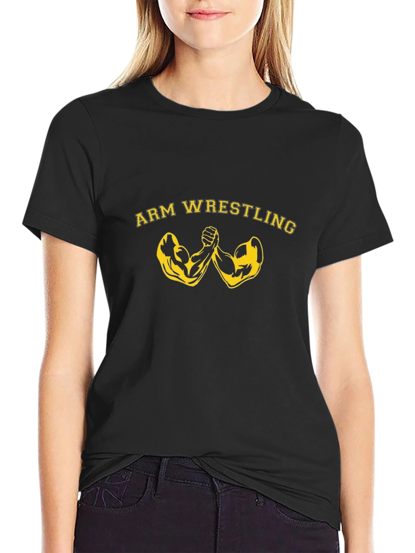Arm Wrestling Graphic Tee - Black Cotton T-Shirt