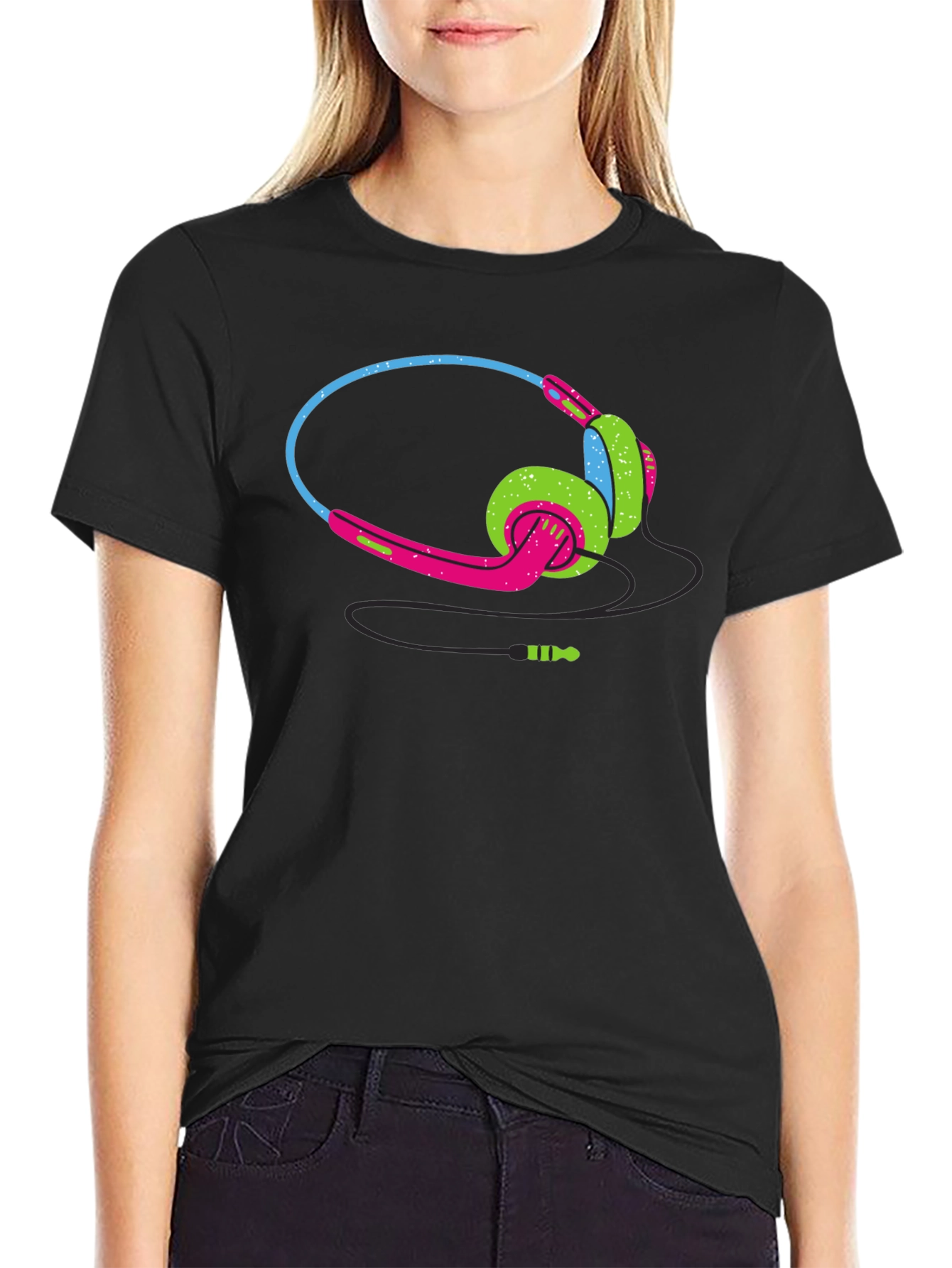 Retro Headphones Graphic Black T-Shirt