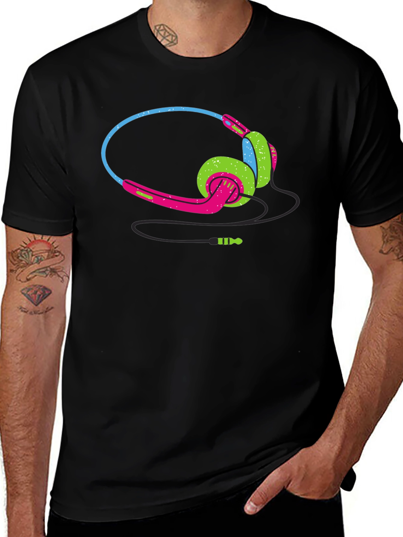 Retro Headphones Graphic Black T-Shirt