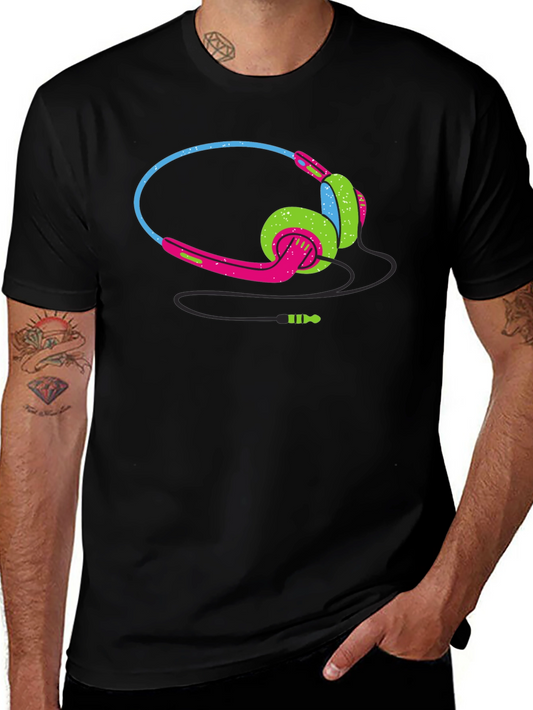 Retro Headphones Graphic Black T-Shirt