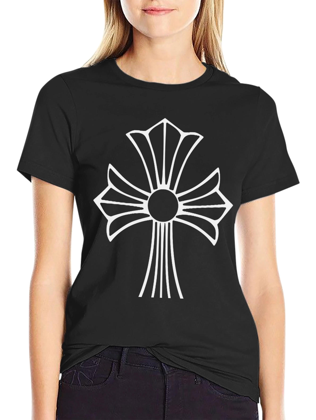 Black T-Shirt with White Cross Graphic