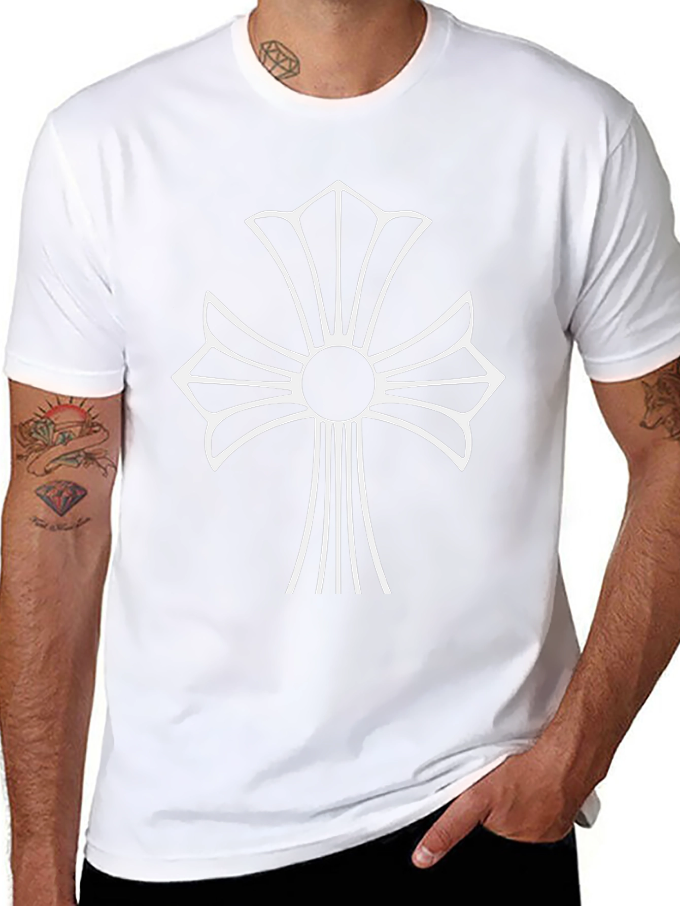 Black T-Shirt with White Cross Graphic