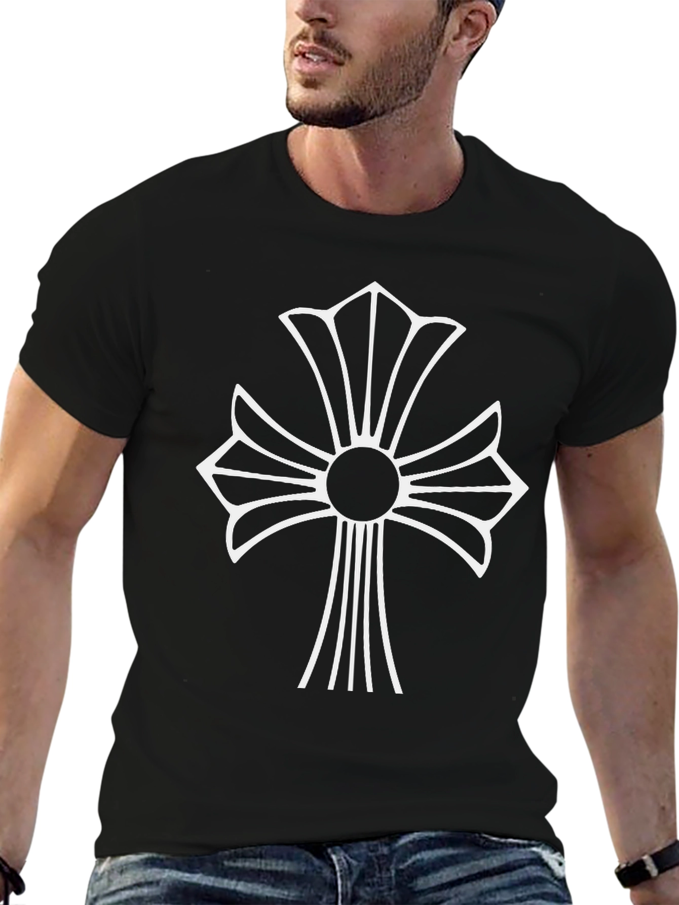 Black T-Shirt with White Cross Graphic