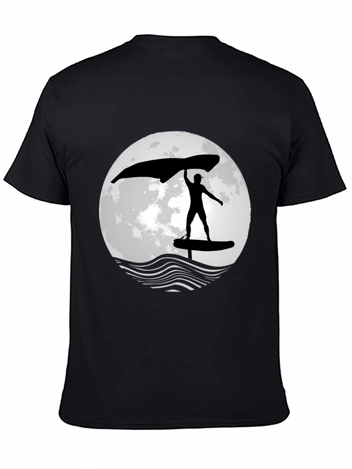 Wing Foiling T-Shirt - Moon Graphic - Black