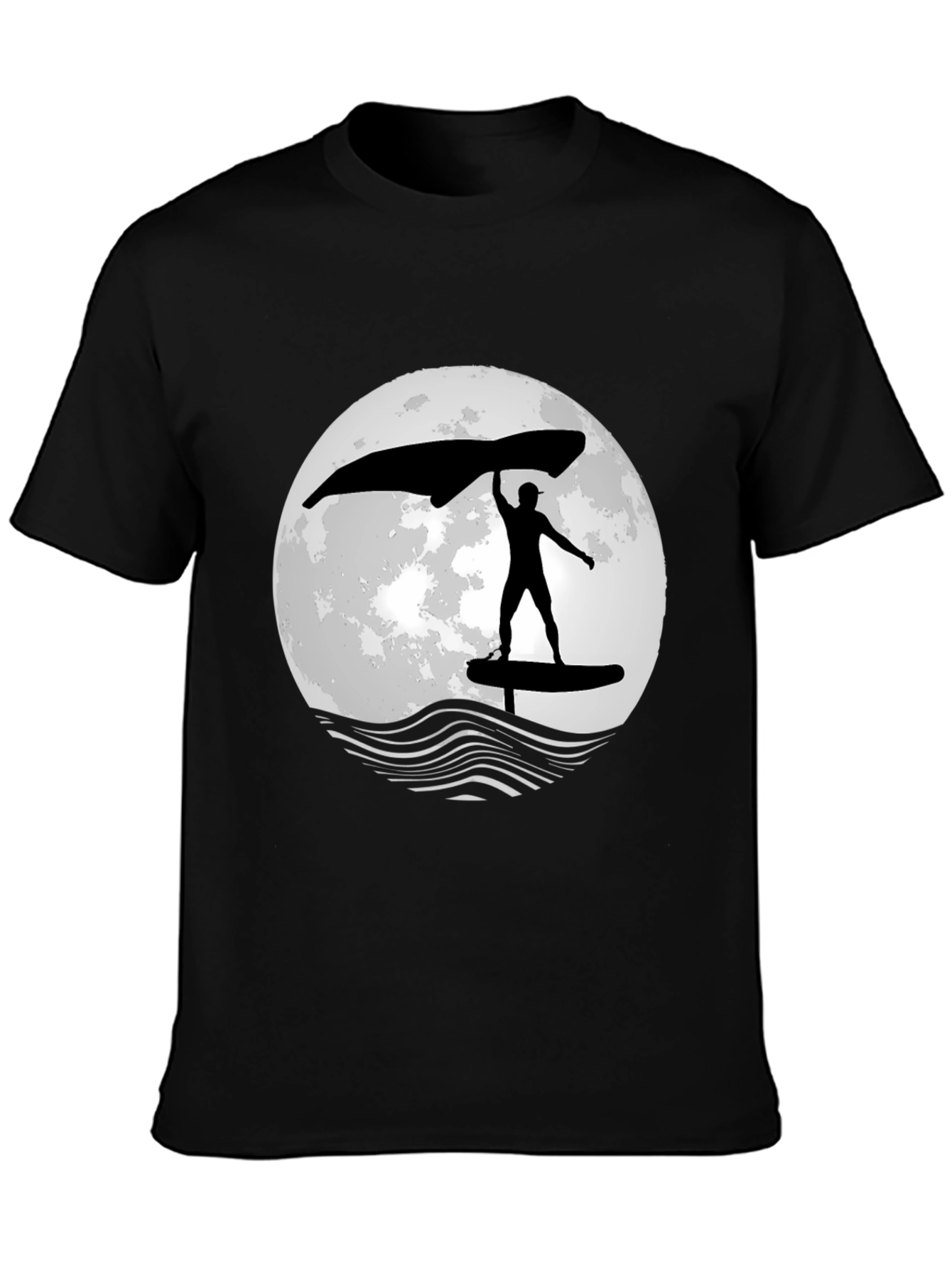 Wing Foiling T-Shirt - Moon Graphic - Black