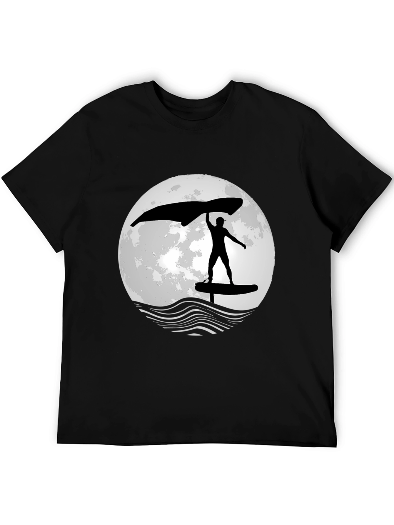 Wing Foiling T-Shirt - Moon Graphic - Black
