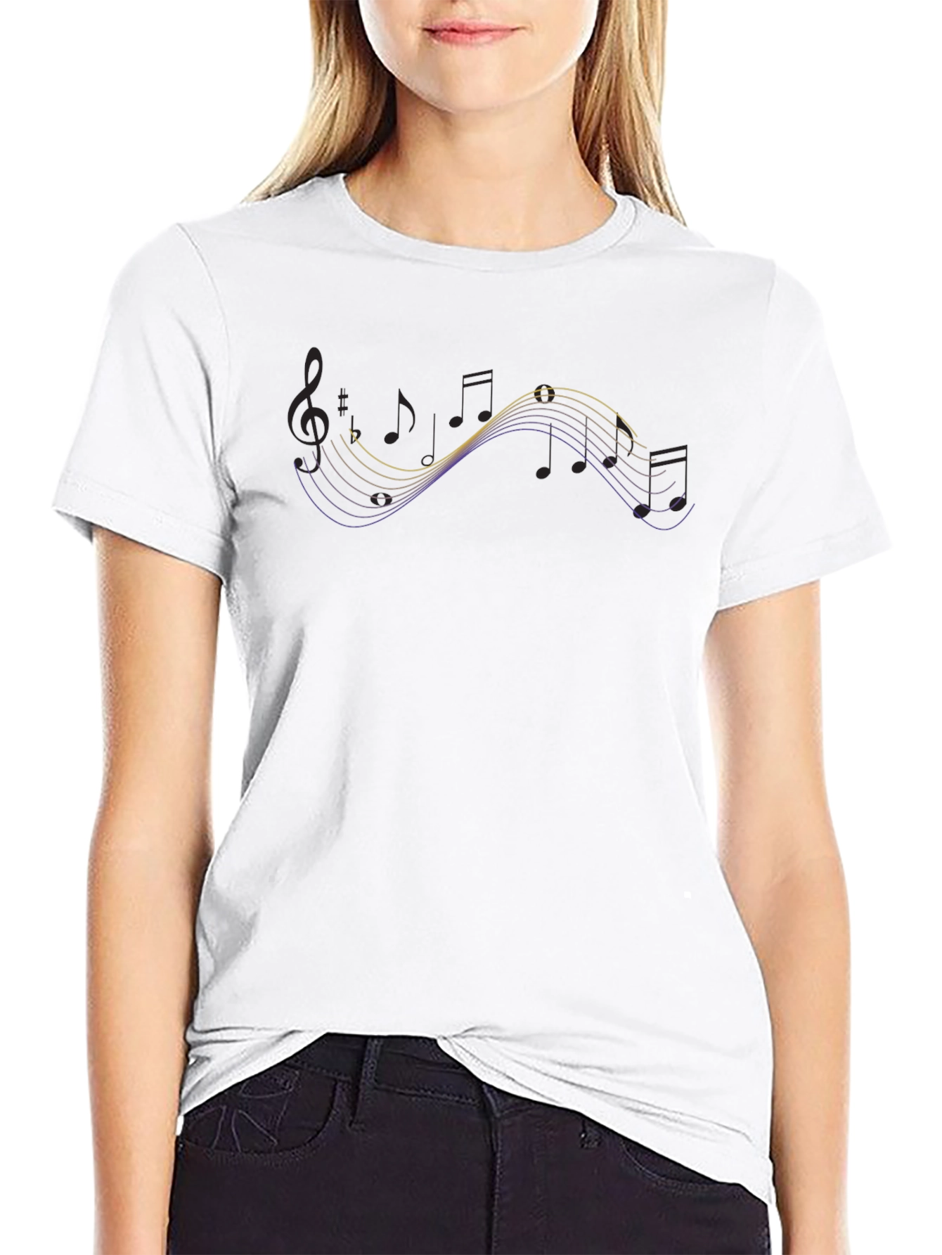 Musical Notes Graphic Black T-Shirt