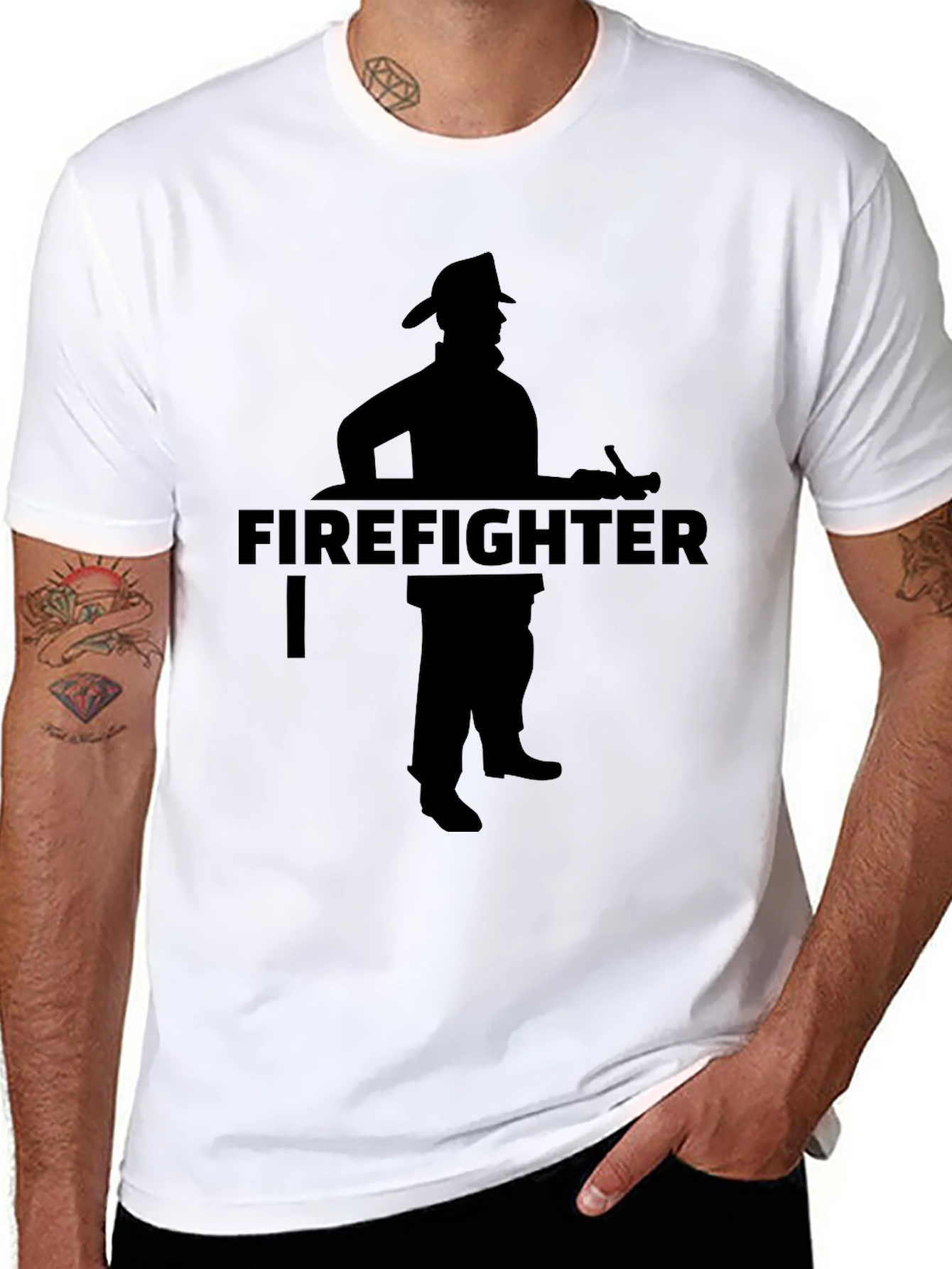 Firefighter Silhouette Graphic Tee - Black
