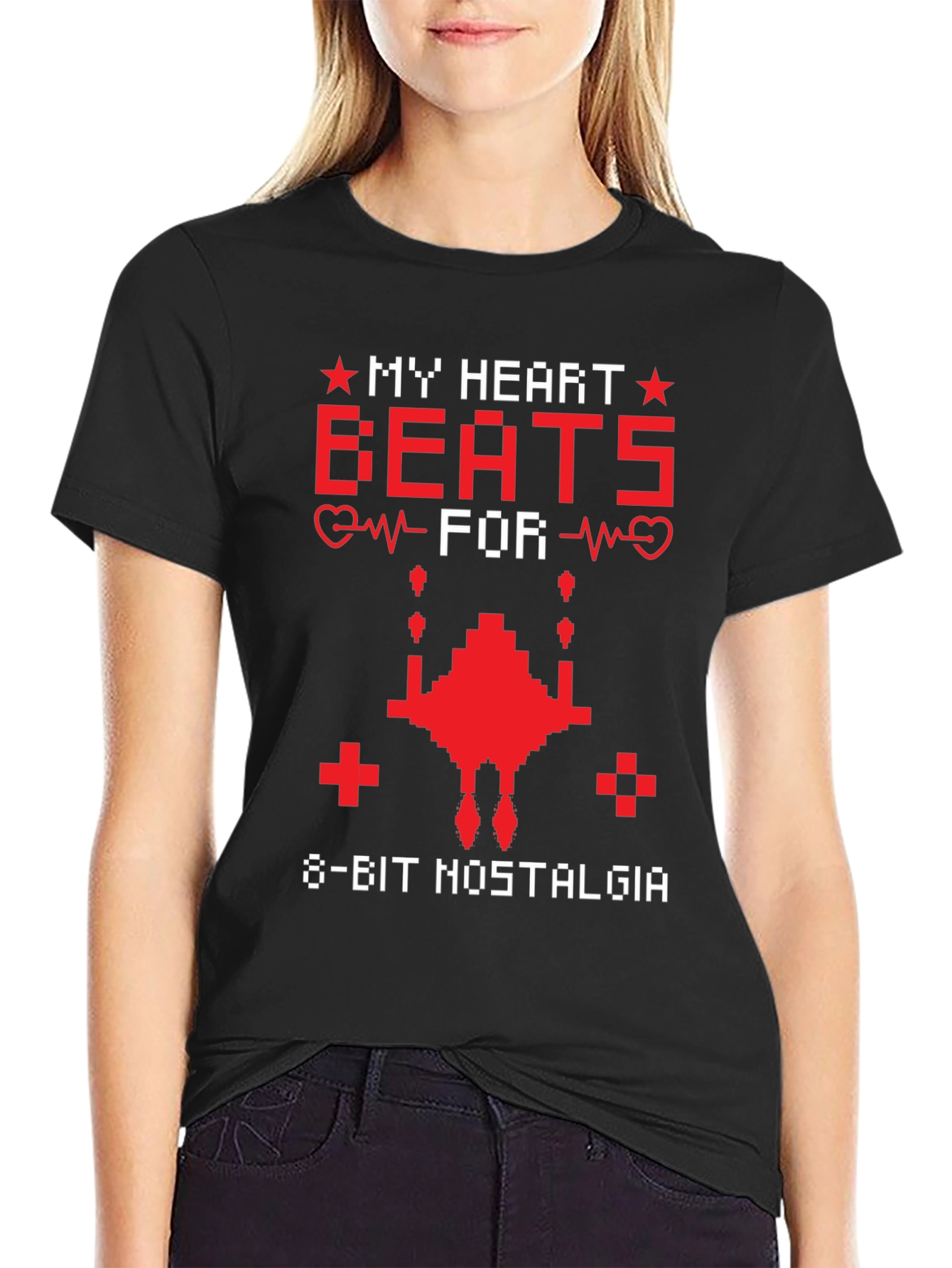 8-Bit Nostalgia T-Shirt Retro Gaming Heartbeat Tee
