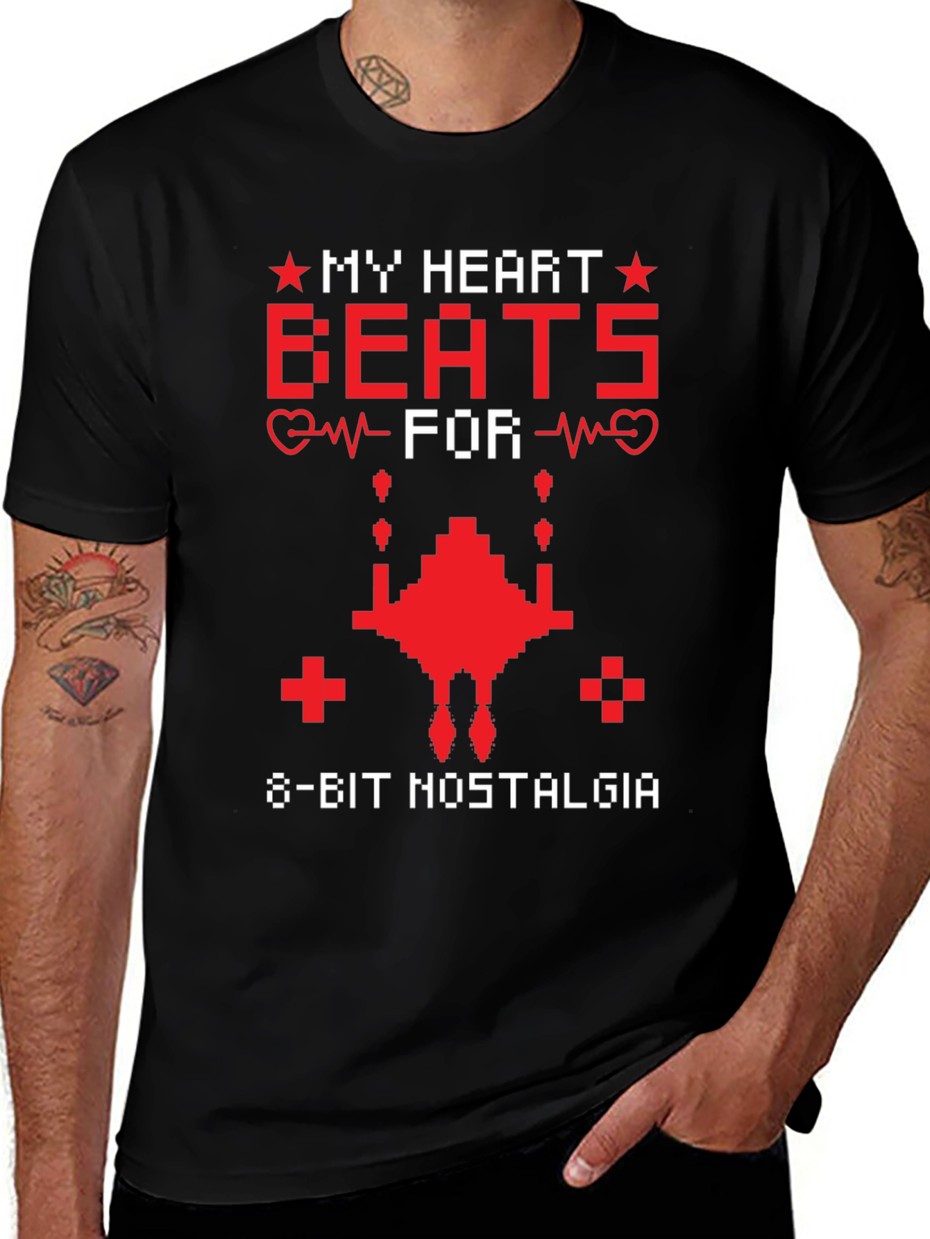 8-Bit Nostalgia T-Shirt Retro Gaming Heartbeat Tee