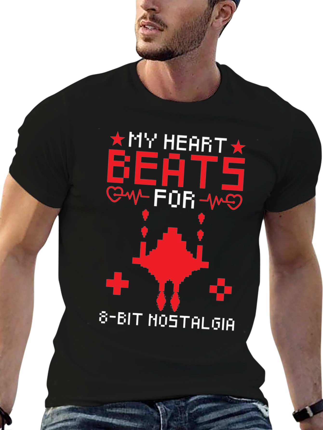 8-Bit Nostalgia T-Shirt Retro Gaming Heartbeat Tee