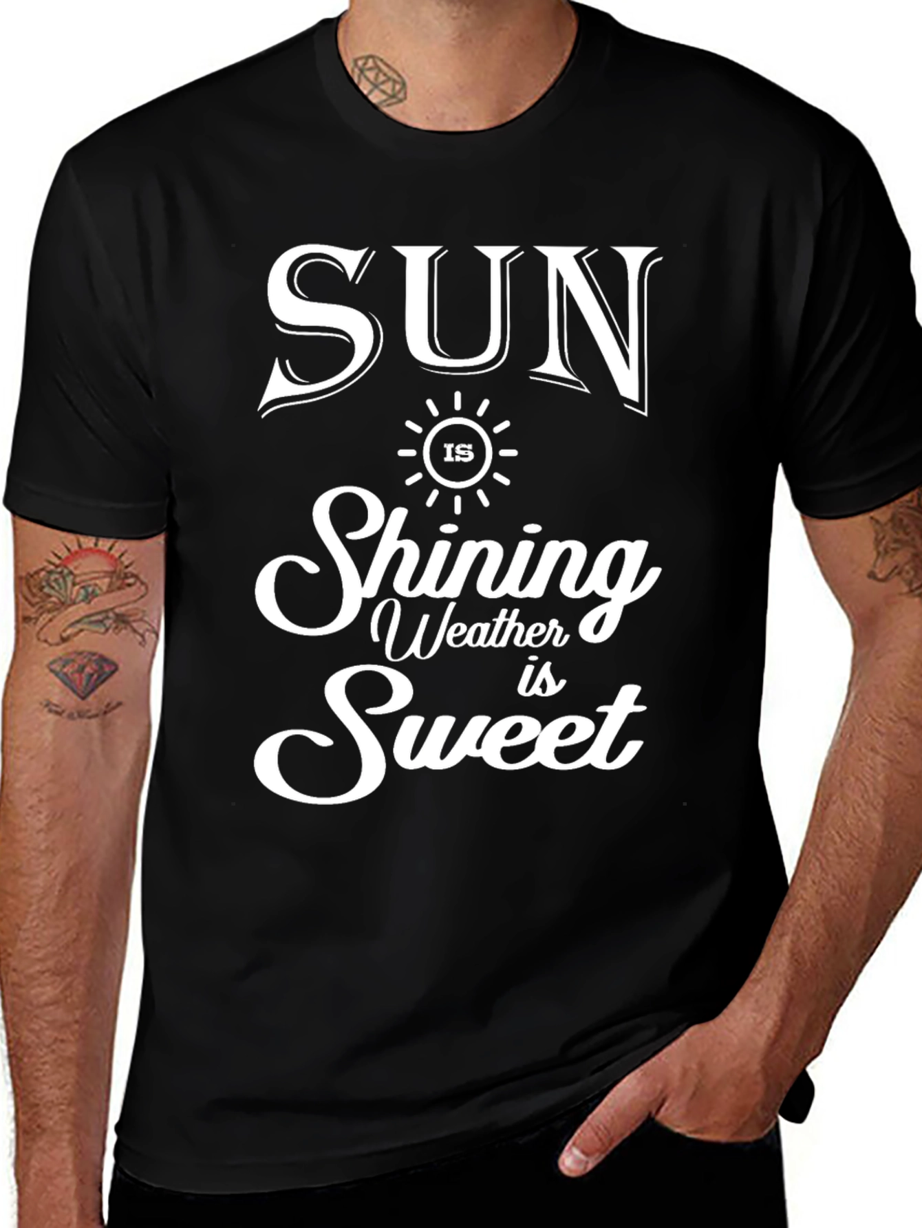 Sun Shining Weather is Sweet Black Graphic T-Shirt