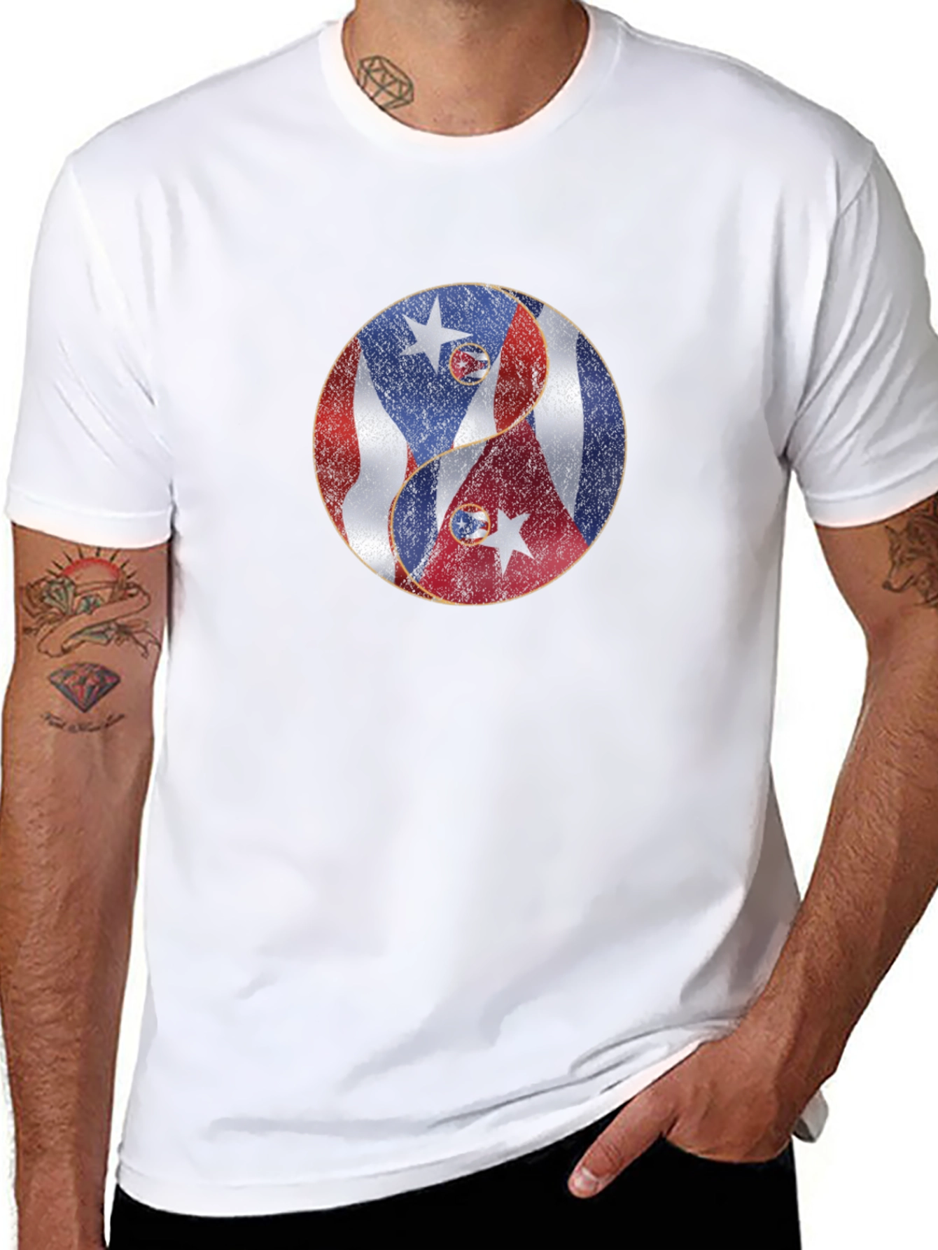 Yin Yang Puerto Rico Cuba Flag Graphic T-Shirt