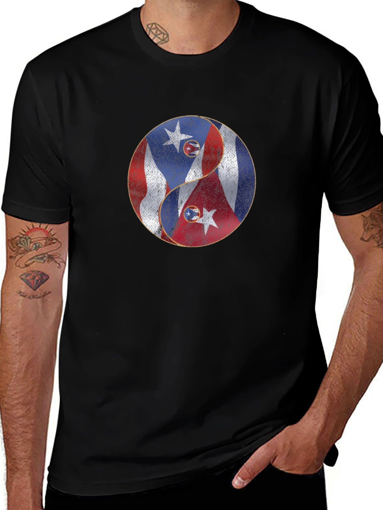 Yin Yang Puerto Rico Cuba Flag Graphic T-Shirt