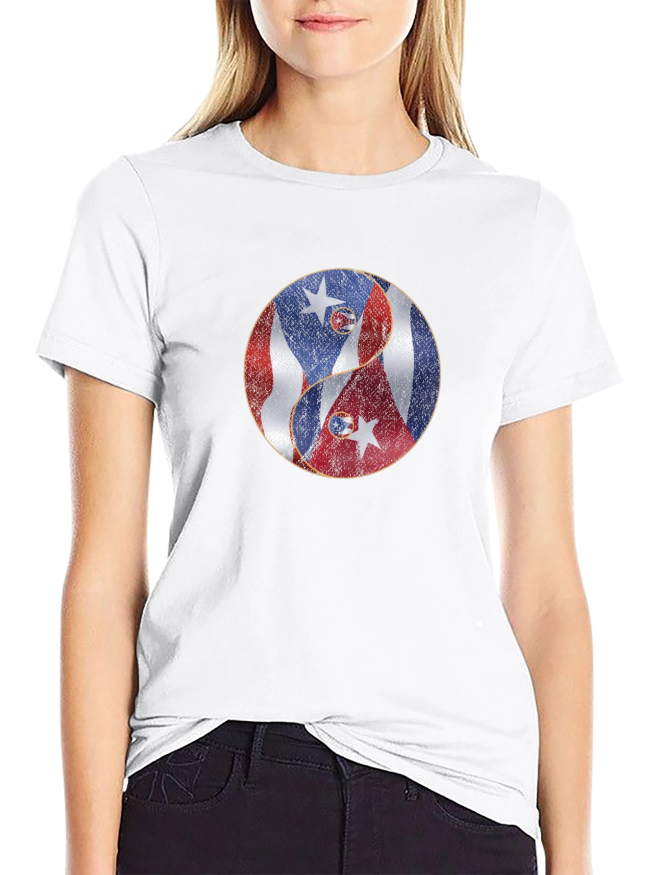 Yin Yang Puerto Rico Cuba Flag Graphic T-Shirt