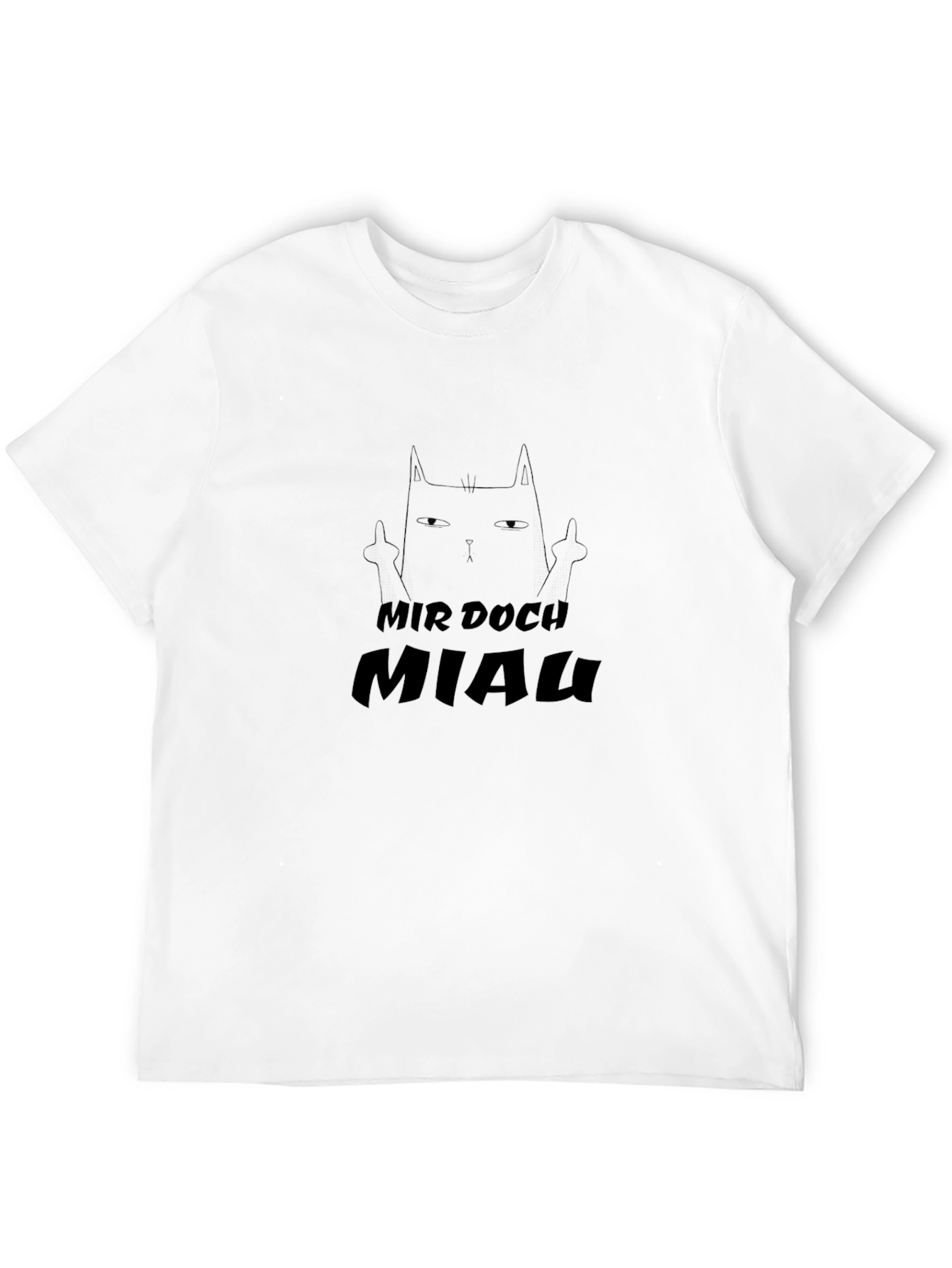 Black T-Shirt with Mir Doch Miau Cat Design