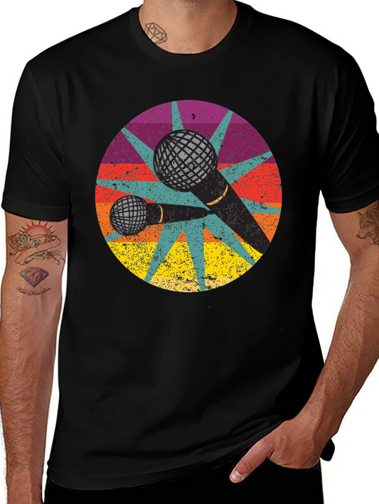 Retro Microphone Graphic Tee - Vintage Style T-Shirt