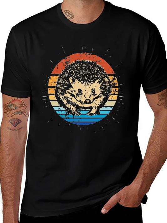 Retro Hedgehog Graphic Tee - Mens Black T-Shirt