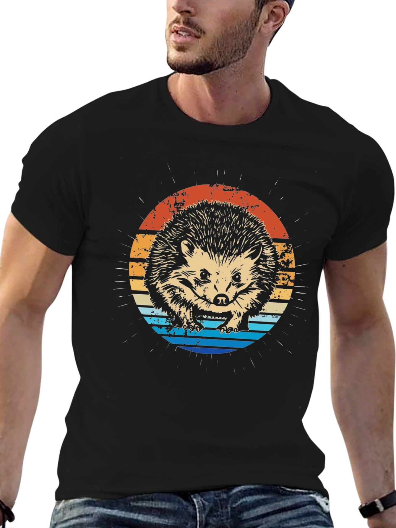 Retro Hedgehog Graphic Tee - Mens Black T-Shirt