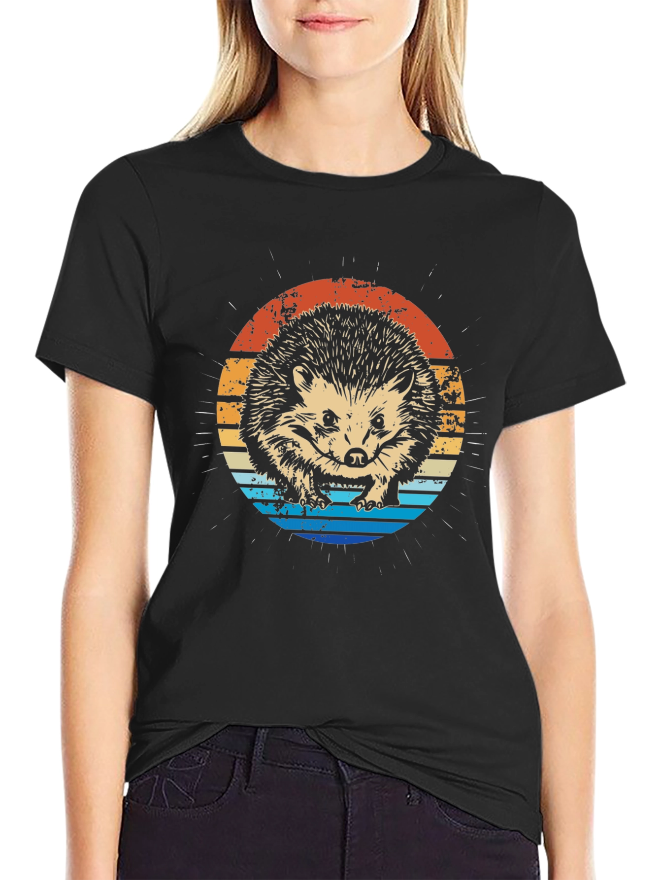 Retro Hedgehog Graphic Tee - Mens Black T-Shirt