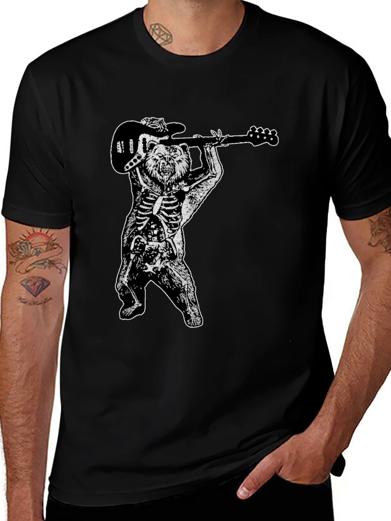 Bear Skeleton Rock Band Graphic Tee