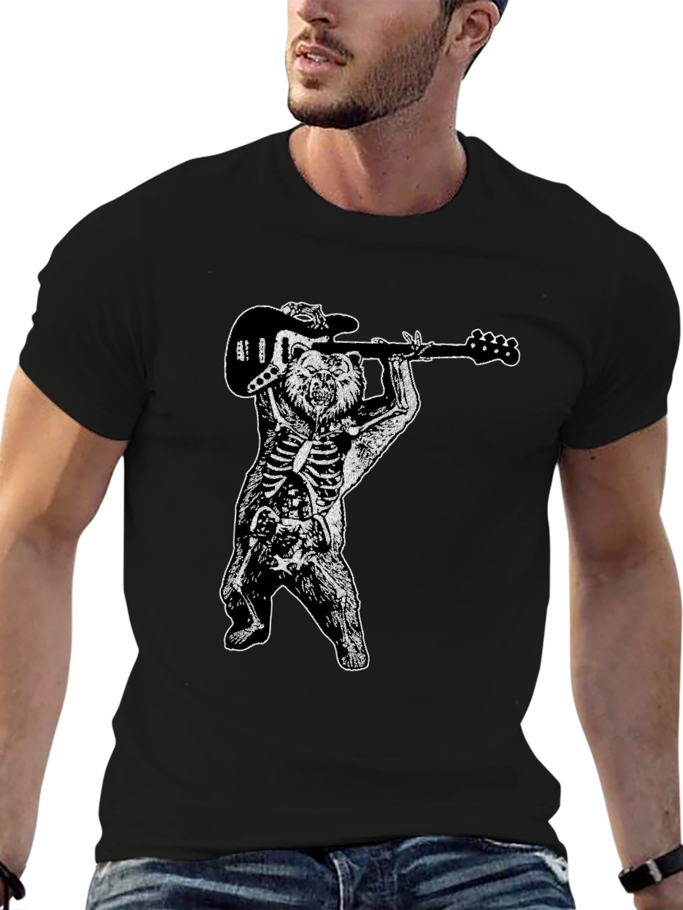Bear Skeleton Rock Band Graphic Tee