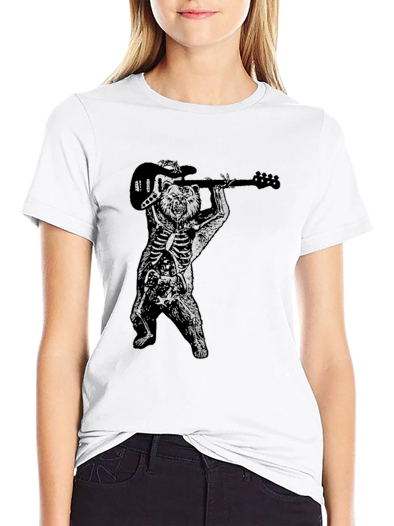 Bear Skeleton Rock Band Graphic Tee