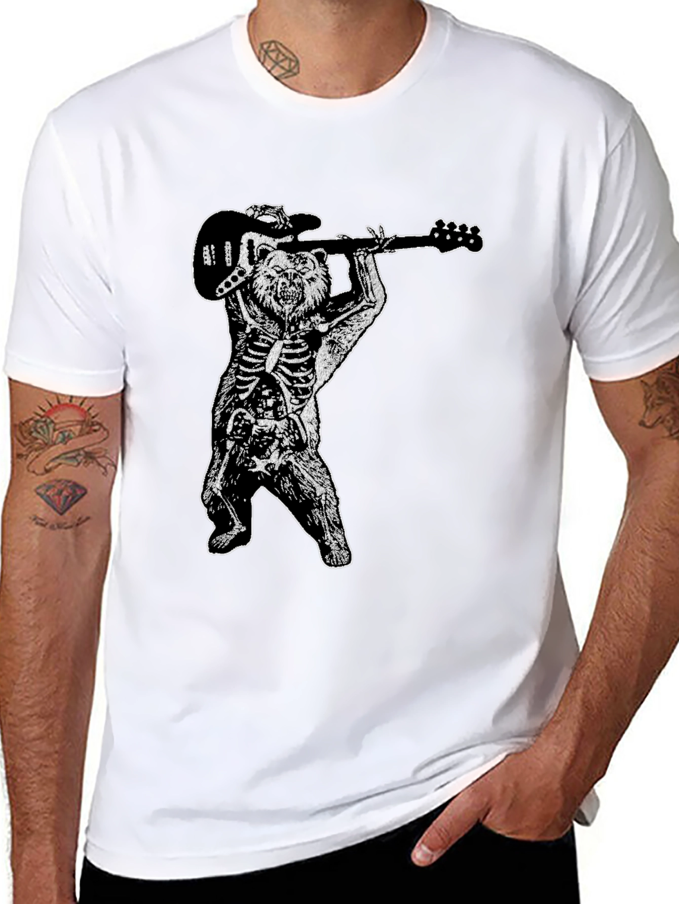 Bear Skeleton Rock Band Graphic Tee