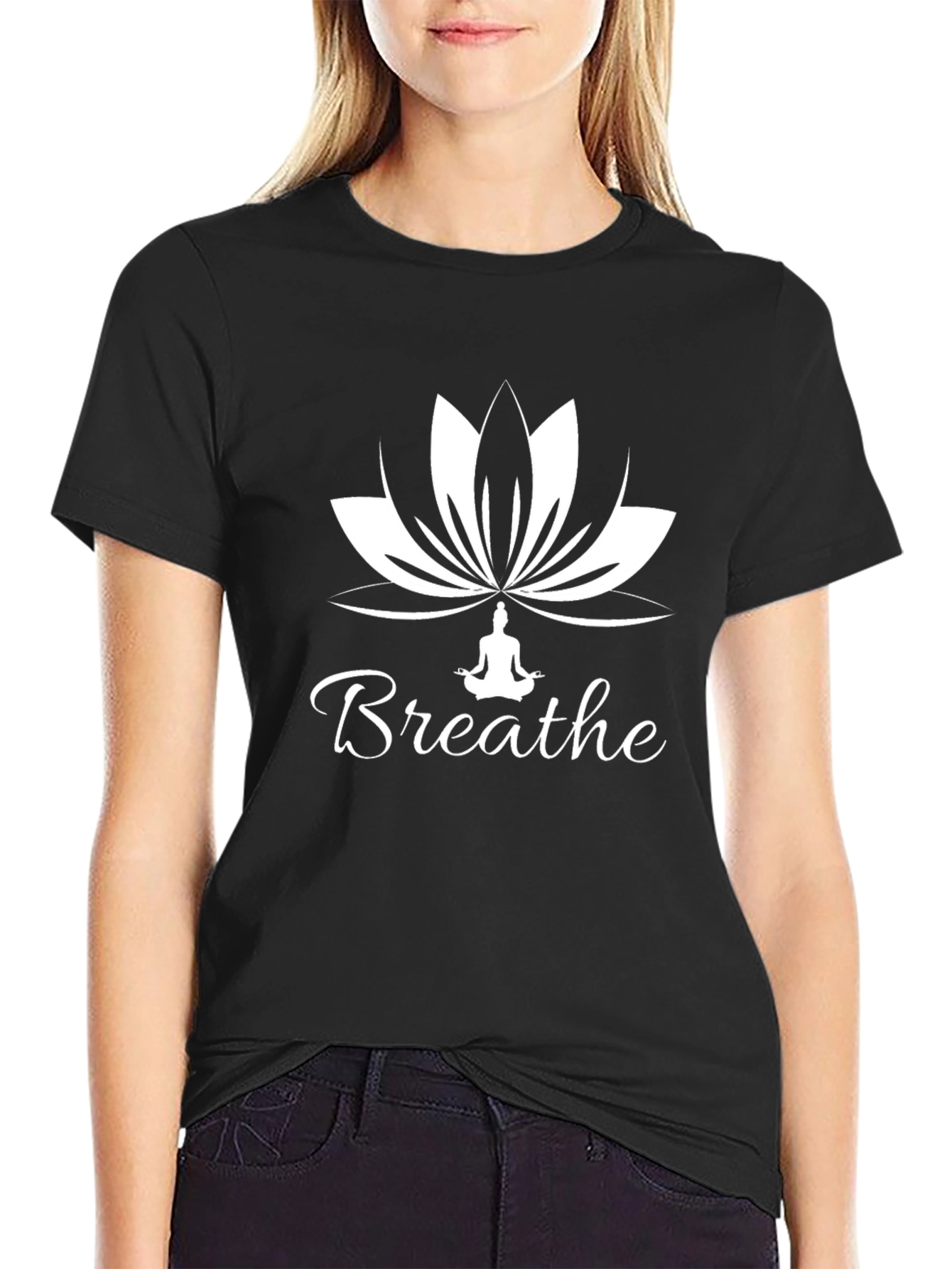 Breathe Yoga Lotus Flower Graphic T-Shirt