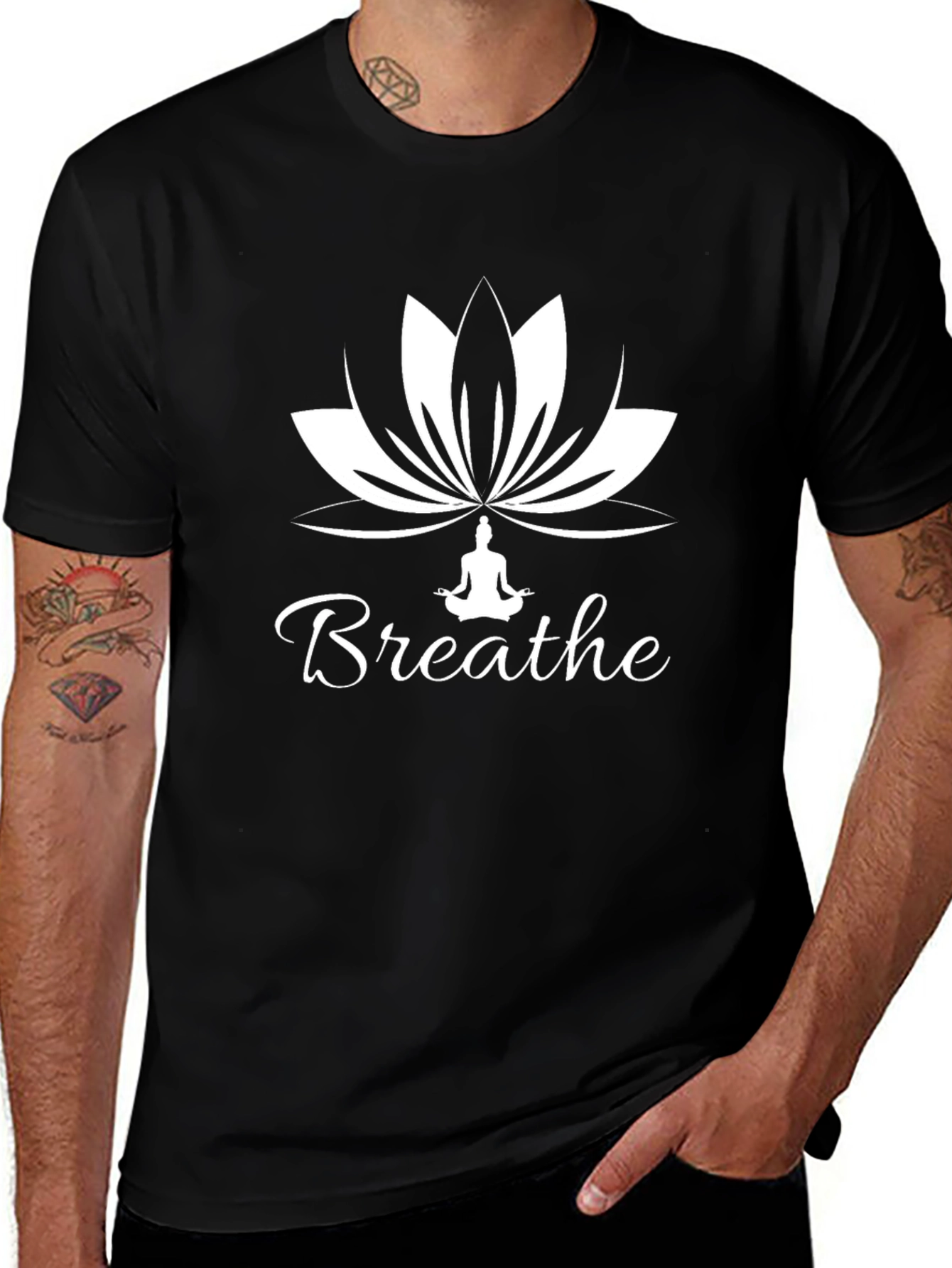 Breathe Yoga Lotus Flower Graphic T-Shirt