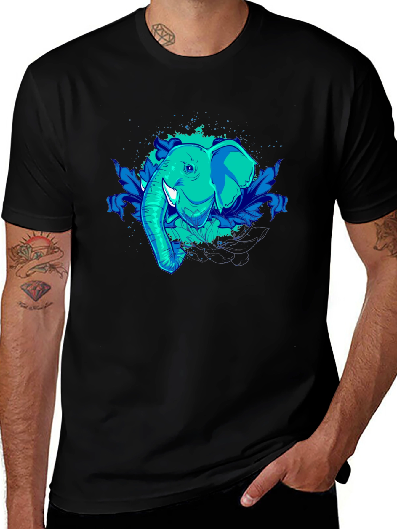 Elephant Graphic Tee - Cool Blue Design