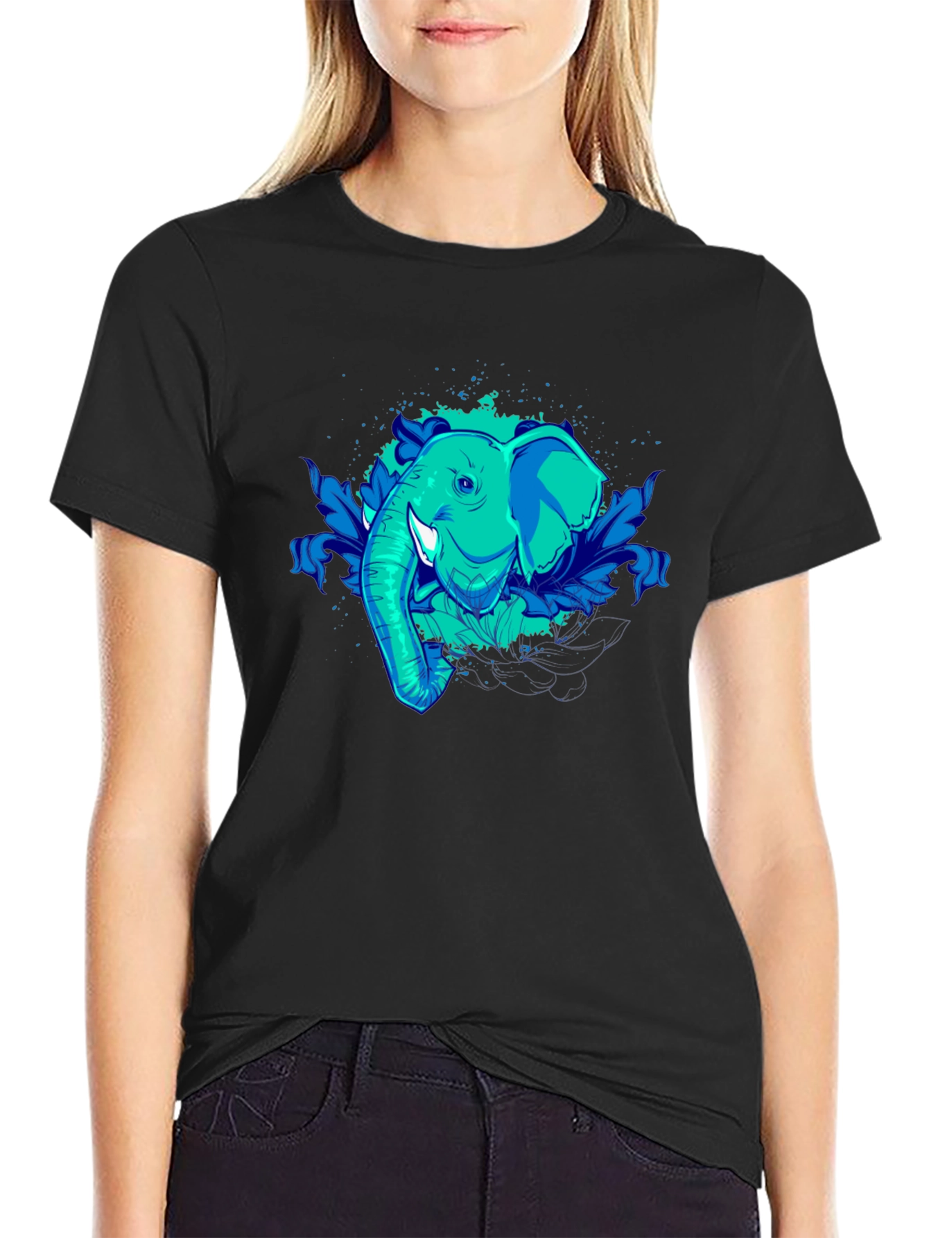 Elephant Graphic Tee - Cool Blue Design