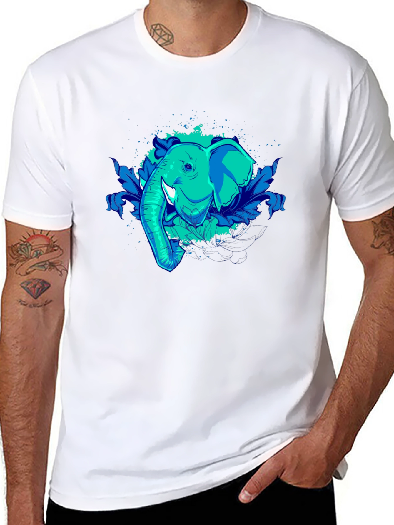 Elephant Graphic Tee - Cool Blue Design